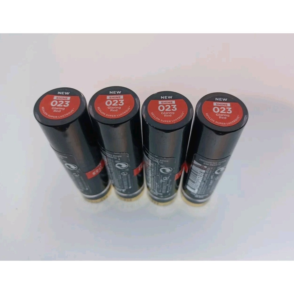 LOT of 4 New REVLON Super Lustrous Glass Shine Lipstick 023 Glaring Red